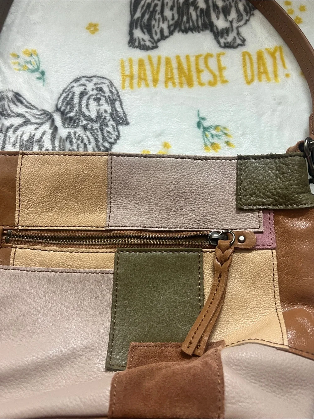 The Sak Patchwork Leather Shoulder Bag in Tan, Blush, Olive, Cream, Brown